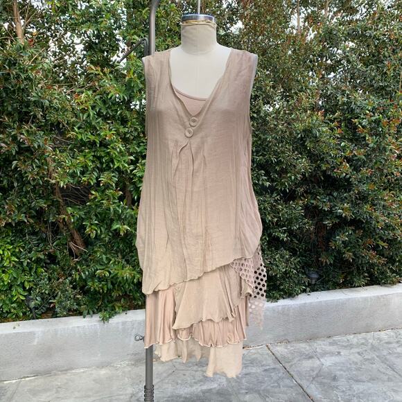 NWT India Boutique Layered Asymmetrical Boho Ruffled Brown Tank Dress - Picture 1 of 12